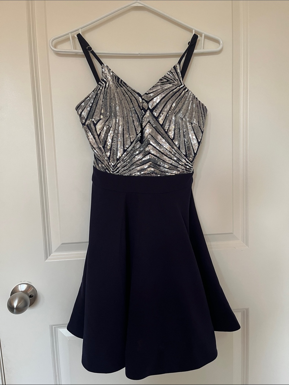 Navy Dress with Silver Sequin Bodice